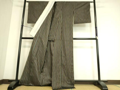 平和屋着物▽上質な紬　単衣　よろけ縞　正絹　逸品　DAAS0952az