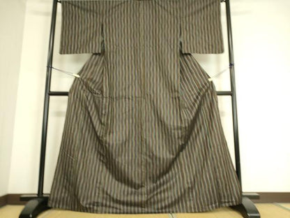 平和屋着物▽上質な紬　単衣　よろけ縞　正絹　逸品　DAAS0952az