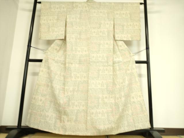 平和屋着物▽本塩沢 単衣 幾何学花文 正絹 逸品 DAAS0975az