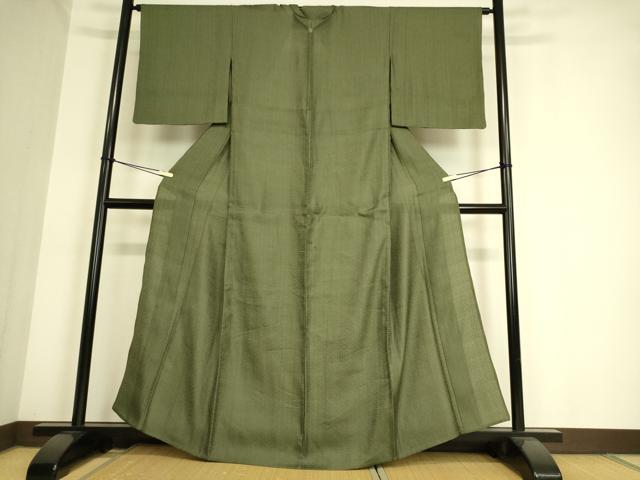 平和屋着物▽上質な色無地 単衣 花繋ぎ地紋 藍海松茶色 正絹 逸品 DAAS0985az