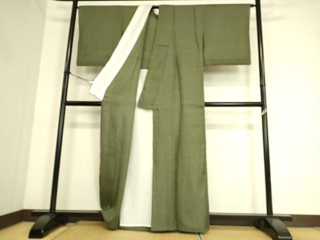 平和屋着物▽上質な色無地 単衣 花繋ぎ地紋 藍海松茶色 正絹 逸品 DAAS0985az