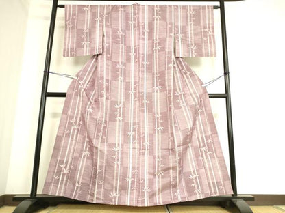 平和屋着物▽上質な紬 単衣 笹竹文 正絹 逸品 DAAS0966az