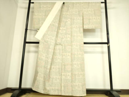 平和屋着物▽本塩沢 単衣 幾何学花文 正絹 逸品 DAAS0975az