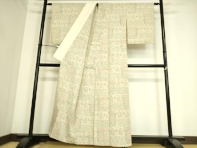 平和屋着物▽本塩沢 単衣 幾何学花文 正絹 逸品 DAAS0975az