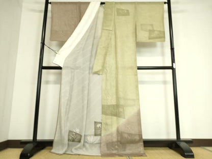 平和屋着物▽訪問着 無双 紗袷 紗×紗 色紙花文 正絹 逸品 DAAT9008az