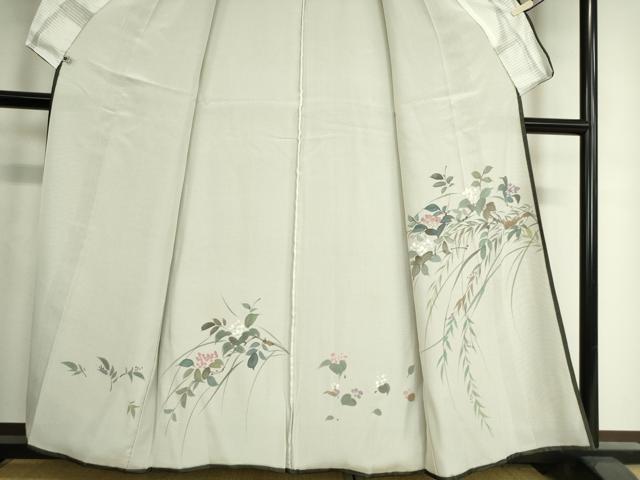 平和屋着物▽訪問着 無双 紗袷 紗×絽 草花文 手描き 黒地 正絹 逸品 DAAT9007az