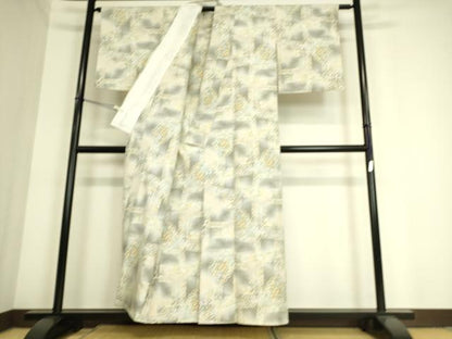 平和屋着物▽上質な紬 単衣 正倉院花文 正絹 逸品 DAAS1000az