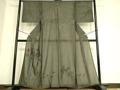 平和屋着物▽訪問着 無双 紗袷 紗×絽 草花文 手描き 黒地 正絹 逸品 DAAT9007az