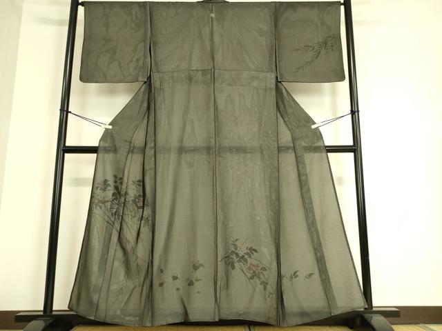 平和屋着物▽訪問着 無双 紗袷 紗×絽 草花文 手描き 黒地 正絹 逸品 DAAT9007az