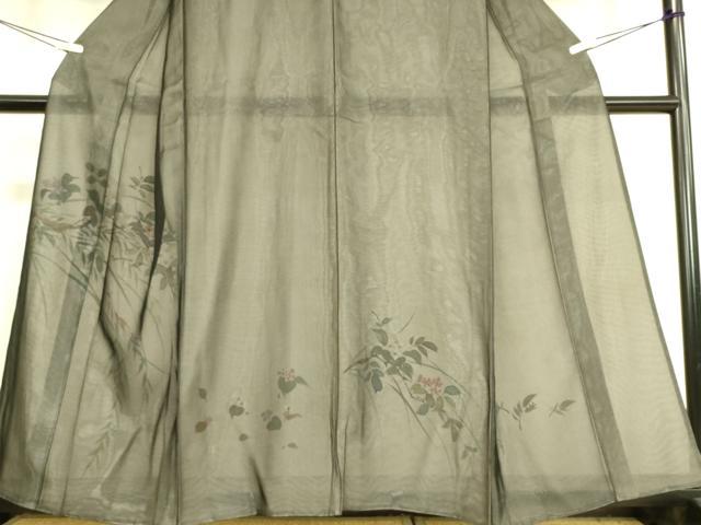 平和屋着物▽訪問着 無双 紗袷 紗×絽 草花文 手描き 黒地 正絹 逸品 DAAT9007az