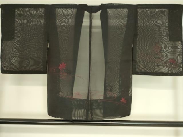 平和屋着物▽羽織 スリーシーズン 春夏秋 塵除け 総刺繍 紗 竜田川文 黒地 正絹 逸品 DAAT9014az