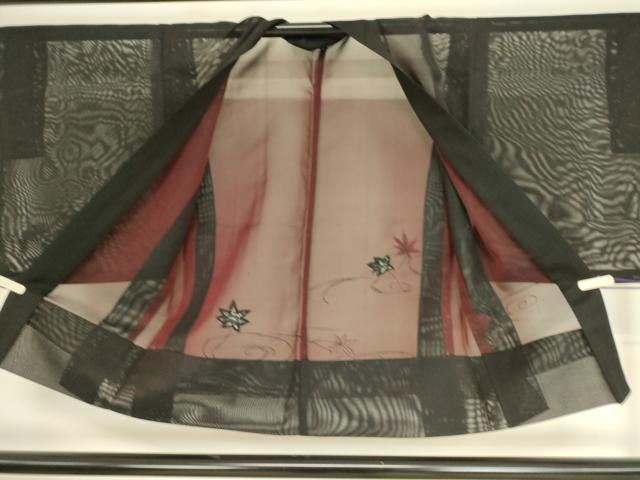 平和屋着物▽羽織 スリーシーズン 春夏秋 塵除け 総刺繍 紗 竜田川文 黒地 正絹 逸品 DAAT9014az