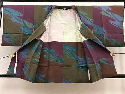 平和屋着物∞道行コート　エ霞文　正絹　逸品　BAAT8925gt