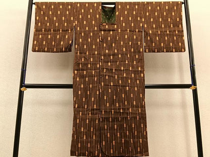 平和屋着物∞道行コート　単衣　ロング丈　幾何学文様　正絹　逸品　BAAT8932gt