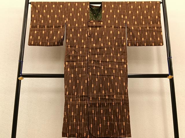 平和屋着物∞道行コート　単衣　ロング丈　幾何学文様　正絹　逸品　BAAT8932gt