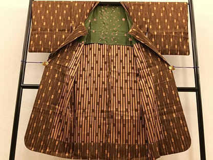 平和屋着物∞道行コート　単衣　ロング丈　幾何学文様　正絹　逸品　BAAT8932gt
