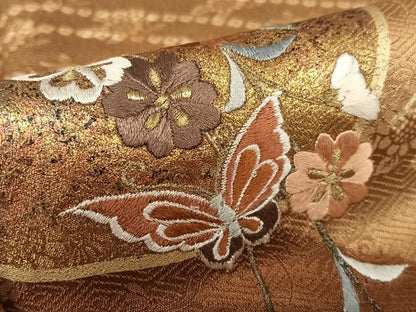平和屋着物●訪問着 刺繍 花蝶文 暈し染め 金彩 正絹 逸品 AAAW9062zg