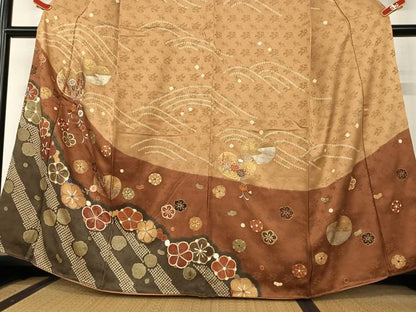 平和屋着物●訪問着 刺繍 花蝶文 暈し染め 金彩 正絹 逸品 AAAW9062zg