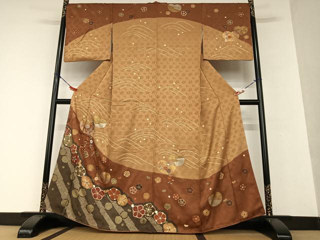 平和屋着物●訪問着 刺繍 花蝶文 暈し染め 金彩 正絹 逸品 AAAW9062zg