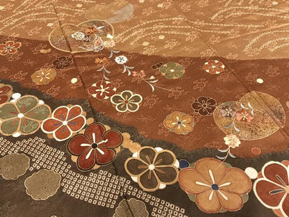 平和屋着物●訪問着 刺繍 花蝶文 暈し染め 金彩 正絹 逸品 AAAW9062zg