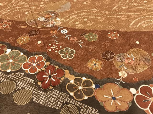 平和屋着物●訪問着 刺繍 花蝶文 暈し染め 金彩 正絹 逸品 AAAW9062zg