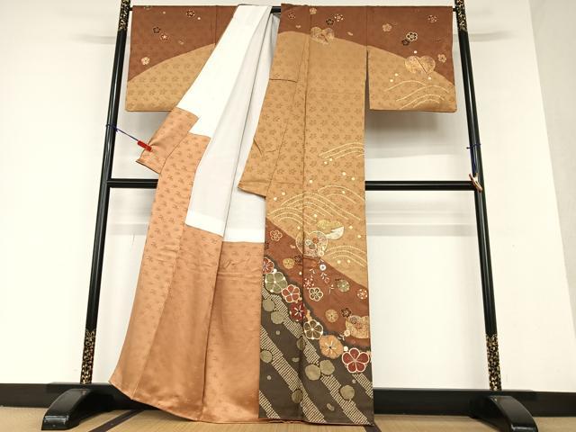 平和屋着物●訪問着 刺繍 花蝶文 暈し染め 金彩 正絹 逸品 AAAW9062zg