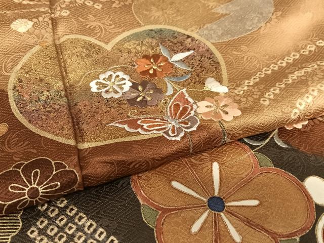平和屋着物●訪問着 刺繍 花蝶文 暈し染め 金彩 正絹 逸品 AAAW9062zg