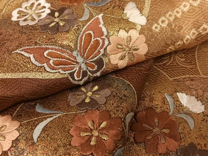 平和屋着物●訪問着 刺繍 花蝶文 暈し染め 金彩 正絹 逸品 AAAW9062zg