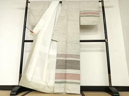 平和屋着物●上質な紬 訪問着 横段文 正絹 逸品 AAAW9084zg