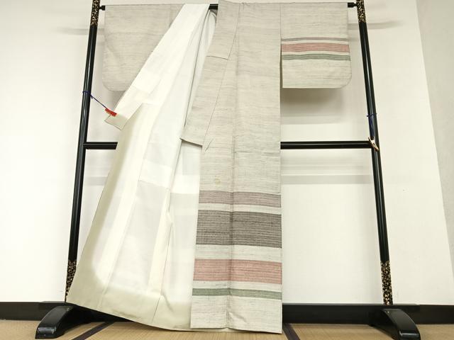 平和屋着物●上質な紬 訪問着 横段文 正絹 逸品 AAAW9084zg