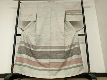 平和屋着物●上質な紬 訪問着 横段文 正絹 逸品 AAAW9084zg