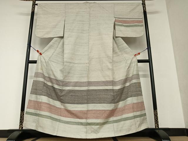 平和屋着物●上質な紬 訪問着 横段文 正絹 逸品 AAAW9084zg