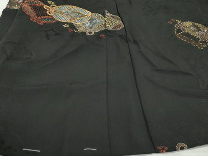 平和屋着物＃羽織 寿光織 七宝花文 黒地 金糸 正絹 逸品 未使用 CAAT5719id