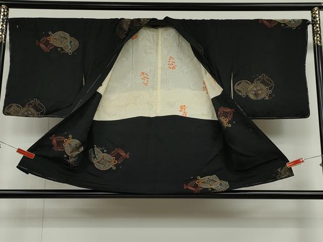 平和屋着物＃羽織 寿光織 七宝花文 黒地 金糸 正絹 逸品 未使用 CAAT5719id