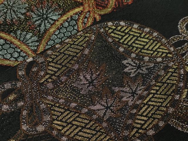 平和屋着物＃羽織 寿光織 七宝花文 黒地 金糸 正絹 逸品 未使用 CAAT5719id