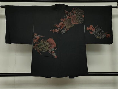 平和屋着物∞羽織 寿光織 破れ色紙枝花文 黒地 金銀糸 正絹 逸品 未使用 CAAT5722id