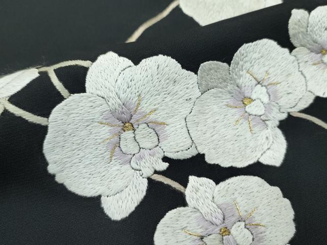 平和屋本店■極上　訪問着　総手刺繍　胡蝶蘭　黒地　金糸　逸品　CZAA2795s5