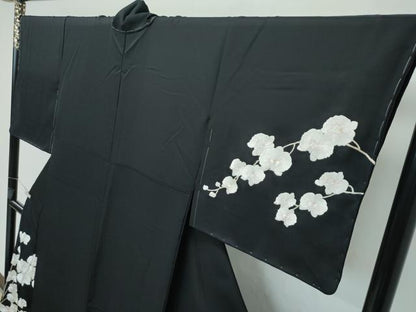 平和屋本店■極上　訪問着　総手刺繍　胡蝶蘭　黒地　金糸　逸品　CZAA2795s5