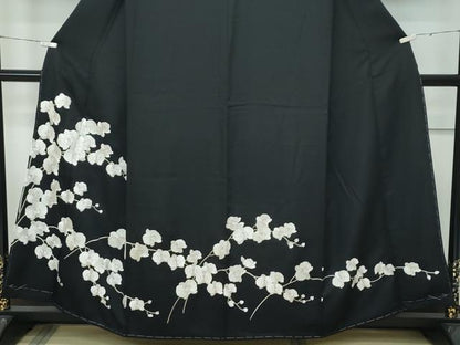 平和屋本店■極上　訪問着　総手刺繍　胡蝶蘭　黒地　金糸　逸品　CZAA2795s5