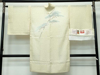 平和屋本店▽極上 本加賀友禅作家 菊田宏幸 スリーシーズン 春夏秋 塵除け 道中着 ロング丈 紗 松 木蘭色地 証紙付 逸品 未使用 CZAA2835s5