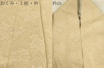 平和屋着物▽上質な色無地 単衣 草花地紋 丁字色 正絹 逸品 CAAT9393dy