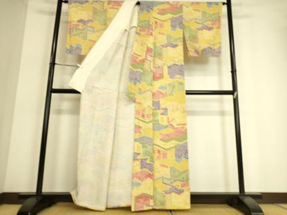平和屋着物▽上質な小紋　単衣　屏風花文　正絹　逸品　DAAT9114az