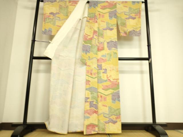 平和屋着物▽上質な小紋　単衣　屏風花文　正絹　逸品　DAAT9114az