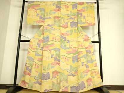平和屋着物▽上質な小紋　単衣　屏風花文　正絹　逸品　DAAT9114az