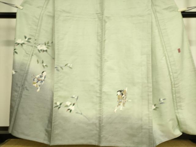 平和屋着物▽十日町友禅作家 越村幸雪 訪問着 単衣 紬地 童子遊び花文 正絹 逸品 DAAT9136az