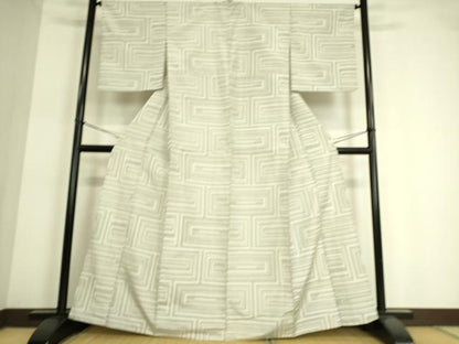 平和屋着物▽上質な紬 単衣 幾何学文 正絹 逸品 DAAT9146az