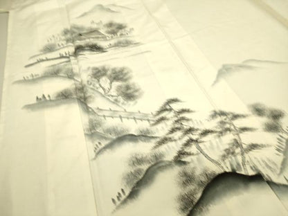 平和屋着物▽訪問着 単衣 紬地 作家物 風景渡橋山文 手描き 正絹 逸品 DAAT9135az