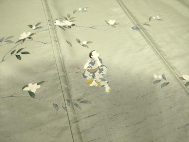 平和屋着物▽十日町友禅作家 越村幸雪 訪問着 単衣 紬地 童子遊び花文 正絹 逸品 DAAT9136az