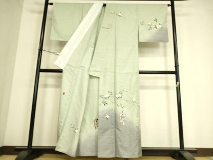 平和屋着物▽十日町友禅作家 越村幸雪 訪問着 単衣 紬地 童子遊び花文 正絹 逸品 DAAT9136az