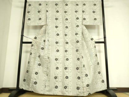 平和屋着物▽上質な紬 単衣 花唐草間道 正絹 逸品 DAAT9147az